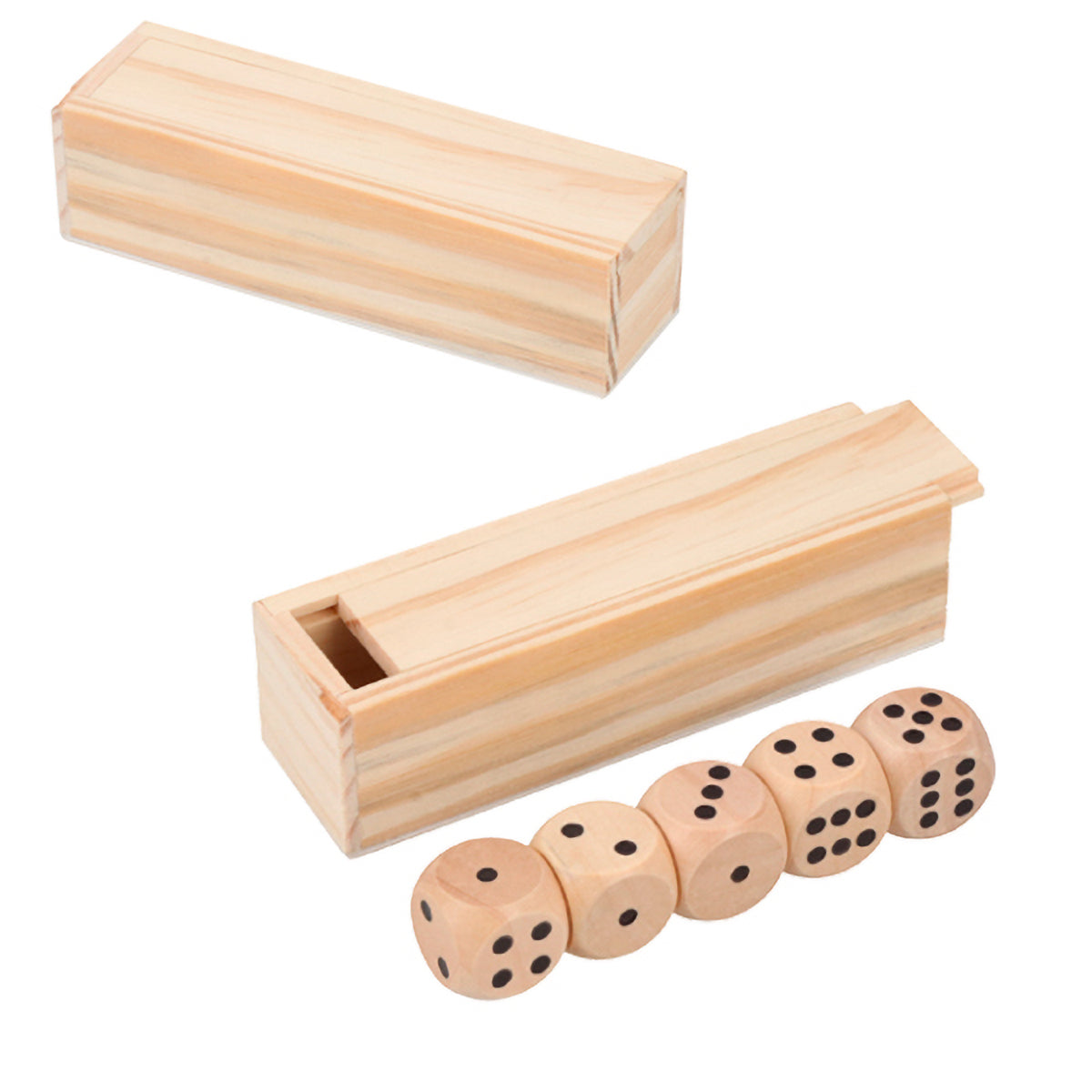 Juego de 5 dados de madera.