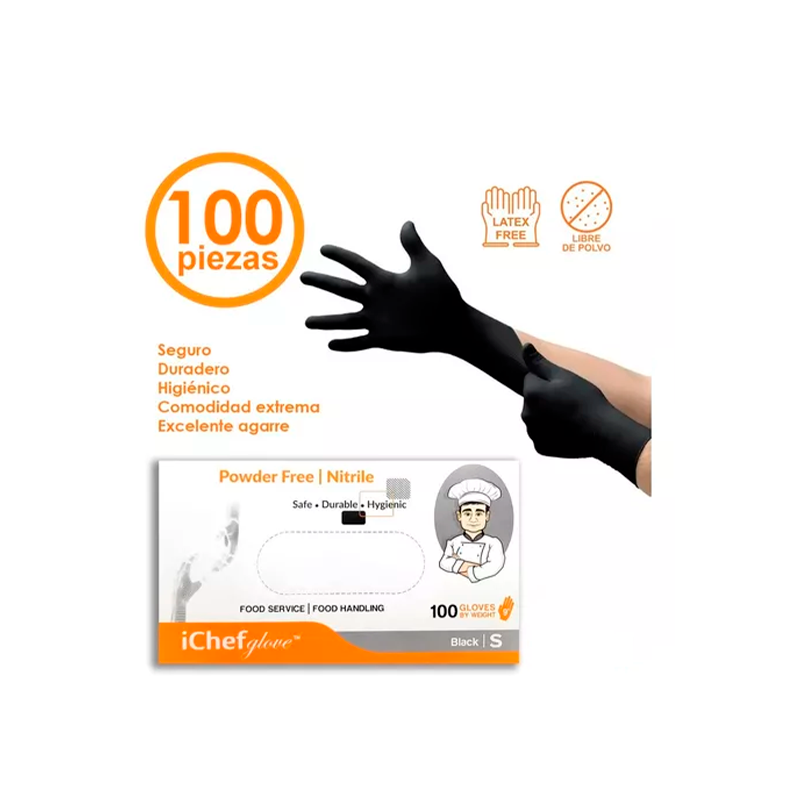 Caja individual de guantes de nitrilo talla L color negro marca Bluzen