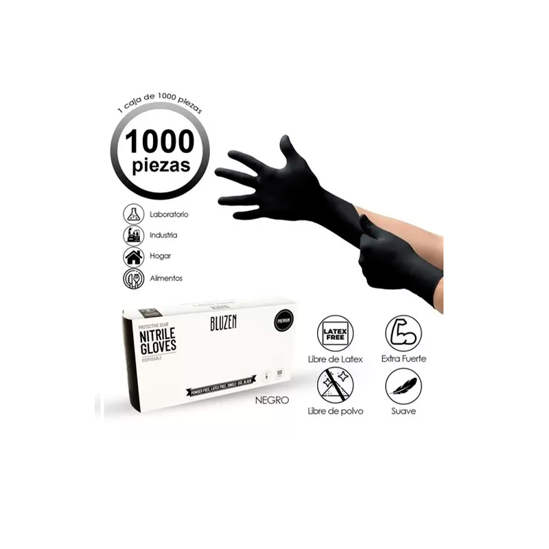 Guantes Nitrilo Bluzen Negro 1000Piezas